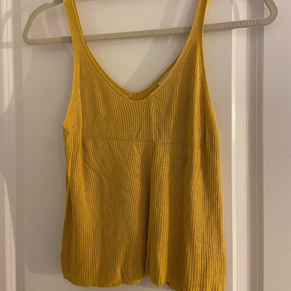 Mustard yellow knit tank top. Side medium.